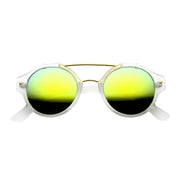 zeroUV Colorful Retro Round P3 Mirror Lens Cross Bar Sunglasses 9648 Sunglasses White Smoke Frost Sun