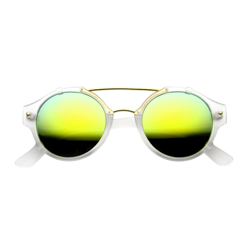 zeroUV Colorful Retro Round P3 Mirror Lens Cross Bar Sunglasses 9648 Sunglasses White Smoke Frost Sun