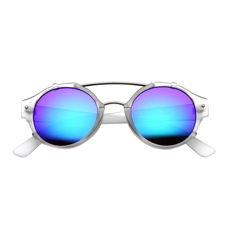 zeroUV Colorful Retro Round P3 Mirror Lens Cross Bar Sunglasses 9648 Sunglasses White Smoke Grey Midnight