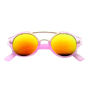 zeroUV Colorful Retro Round P3 Mirror Lens Cross Bar Sunglasses 9648 Sunglasses White Smoke Pink Fire