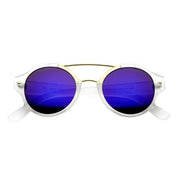 zeroUV Colorful Retro Round P3 Mirror Lens Cross Bar Sunglasses 9648 Sunglasses White Smoke Frost Purple
