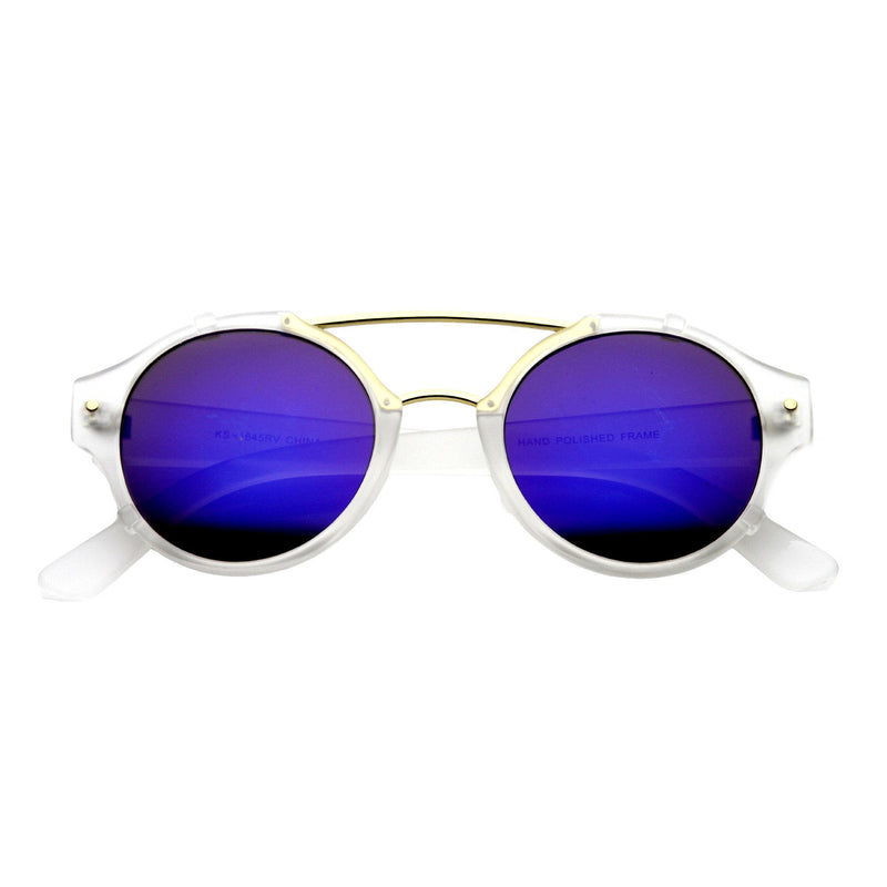 zeroUV Colorful Retro Round P3 Mirror Lens Cross Bar Sunglasses 9648 Sunglasses White Smoke Frost Purple