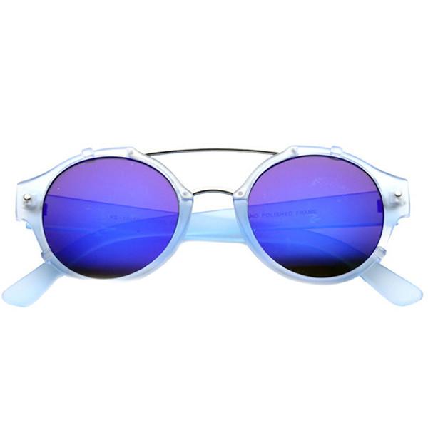 zeroUV Colorful Retro Round P3 Mirror Lens Cross Bar Sunglasses 9648 Sunglasses White Smoke Blue Ice
