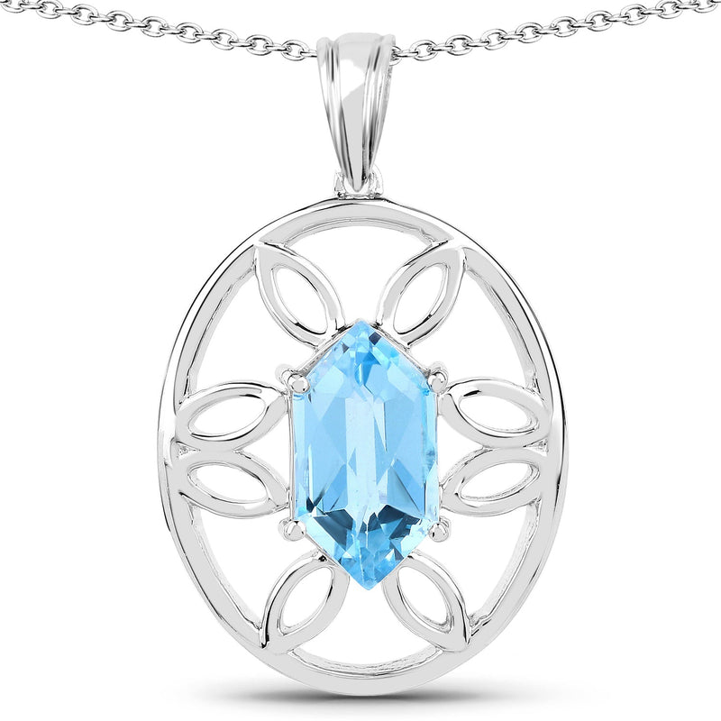 Bids.com 6.17 Carat Genuine Swiss Blue Topaz .925 Sterling Silver Pendant Pendants White Smoke