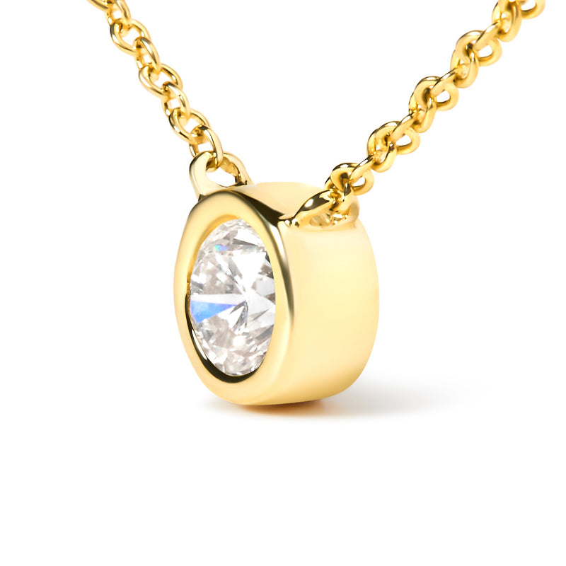 Bids.com 10K Yellow Gold 1/2 Carat Round Brilliant-Cut Diamond Modern Bezel-Set Solitaire 16"-18" Pendant Necklace (H-I Color, SI2-I1 Clarity) Necklaces White Smoke Yellow.Gold / 18