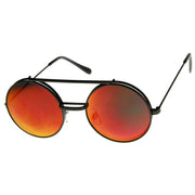 zeroUV Retro Round Steampunk Mirrored Lens Flip Up Sunglasses 8966 Sunglasses White Smoke Black Fire