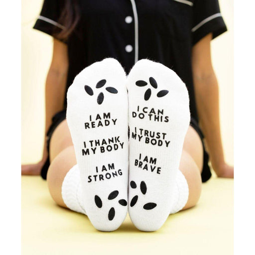 Sunflower Motherhood Birthing Affirmation Hospital Socks Clothing Antique White Gray,White
