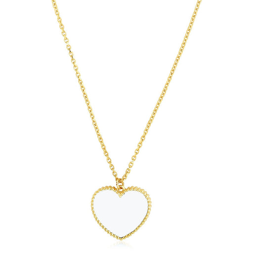 Bids.com 14k Yellow Gold High Polish Heart Pearl Paste Necklace Necklaces White Smoke 18 / Yellow Gold