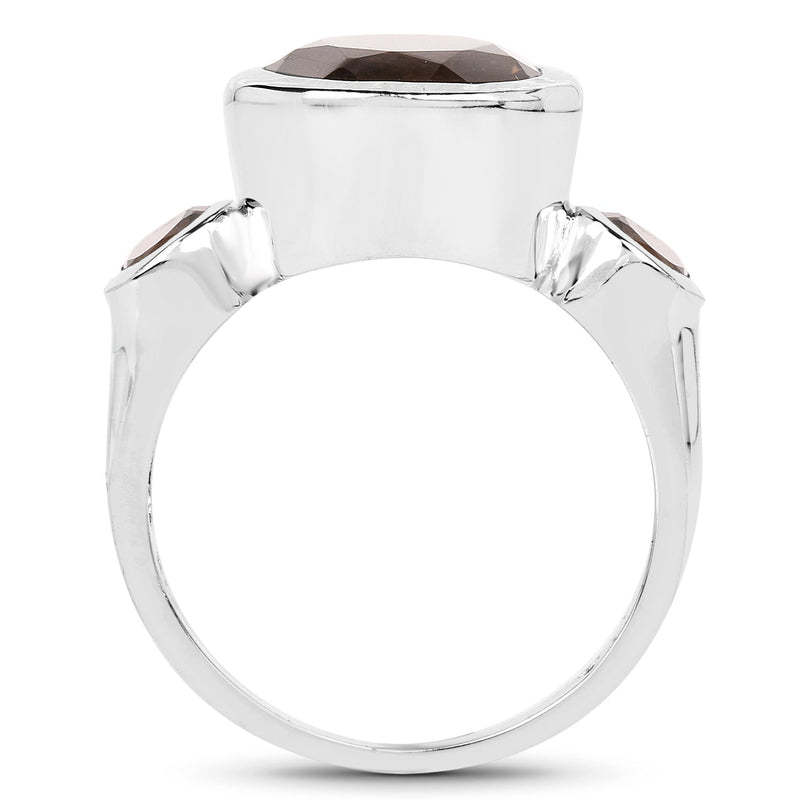 Bids.com 3.56 Carat Genuine Smoky Quartz .925 Sterling Silver Ring Rings White Smoke size 6.00,size 7.00,size 8.00,size 9.00
