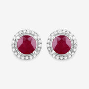 Bids.com 1.22 Carat Genuine Ruby and White Diamond 14K White Gold Earrings Earrings White Smoke