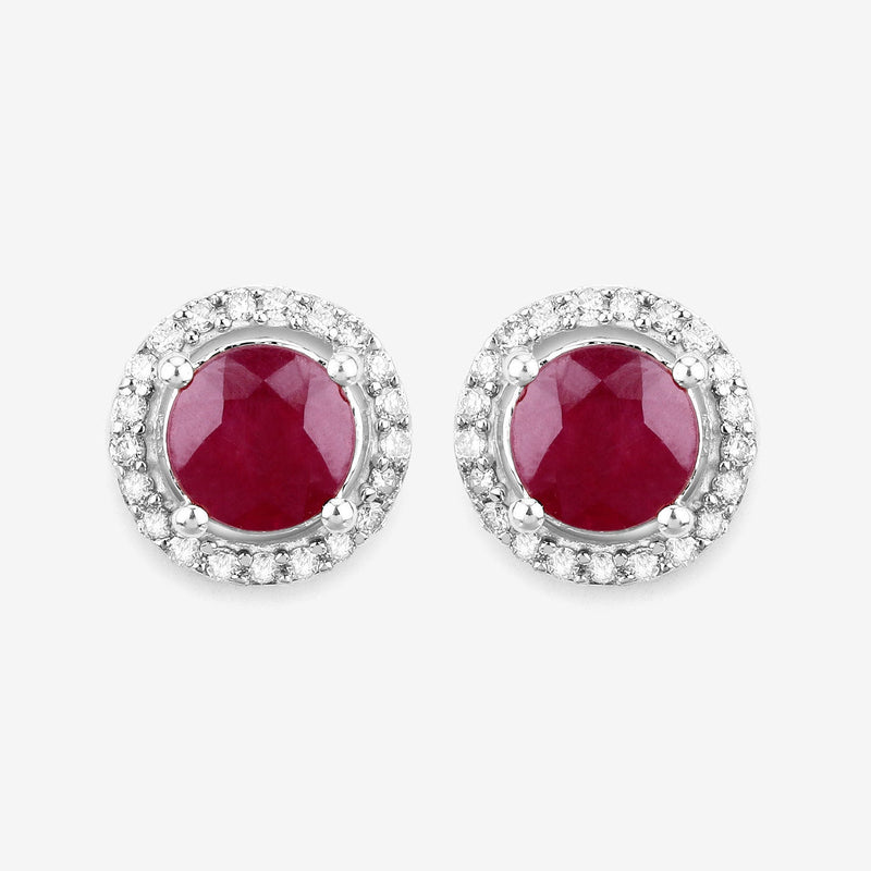 Bids.com 1.22 Carat Genuine Ruby and White Diamond 14K White Gold Earrings Earrings White Smoke