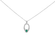 Bids.com .925 Sterling Silver Created Green Emerald and White Sapphire Oval Shaped Pendant Necklace - 18" Inches Necklaces White Smoke White.Sterling Silver / 18