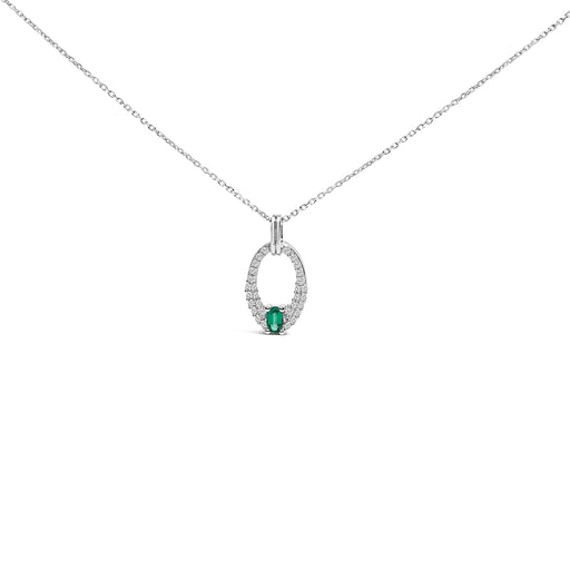 Bids.com .925 Sterling Silver Created Green Emerald and White Sapphire Oval Shaped Pendant Necklace - 18" Inches Necklaces White Smoke White.Sterling Silver / 18