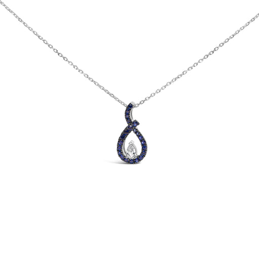 Bids.com .925 Sterling Silver Created Blue and White Sapphire Teardrop Shaped Pendant Necklace - 18" Inches Necklaces White Smoke White.Sterling Silver / 18