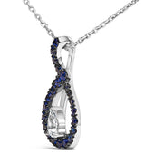 Bids.com .925 Sterling Silver Created Blue and White Sapphire Teardrop Shaped Pendant Necklace - 18" Inches Necklaces White Smoke White.Sterling Silver / 18