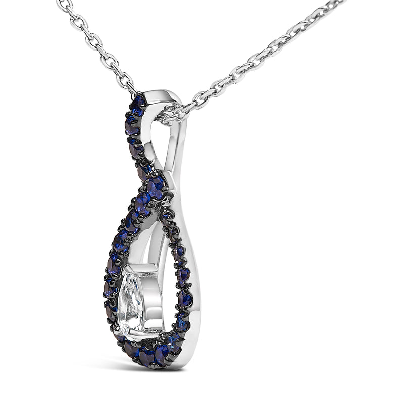 Bids.com .925 Sterling Silver Created Blue and White Sapphire Teardrop Shaped Pendant Necklace - 18" Inches Necklaces White Smoke White.Sterling Silver / 18