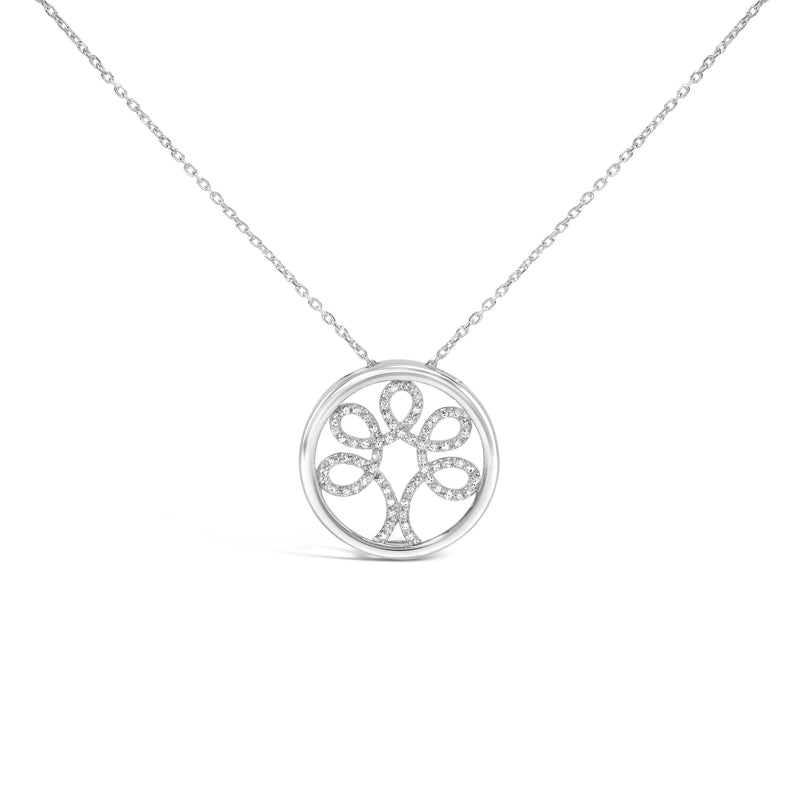Bids.com .925 Sterling Silver 1/10 Cttw Diamond Tree of Life Pendant Necklace (I-J Color, I3 Clarity) Necklaces White Smoke White.Sterling Silver / 18