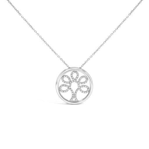Bids.com .925 Sterling Silver 1/10 Cttw Diamond Tree of Life Pendant Necklace (I-J Color, I3 Clarity) Necklaces White Smoke White.Sterling Silver / 18
