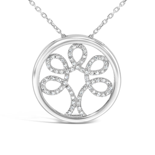 Bids.com .925 Sterling Silver 1/10 Cttw Diamond Tree of Life Pendant Necklace (I-J Color, I3 Clarity) Necklaces White Smoke White.Sterling Silver / 18