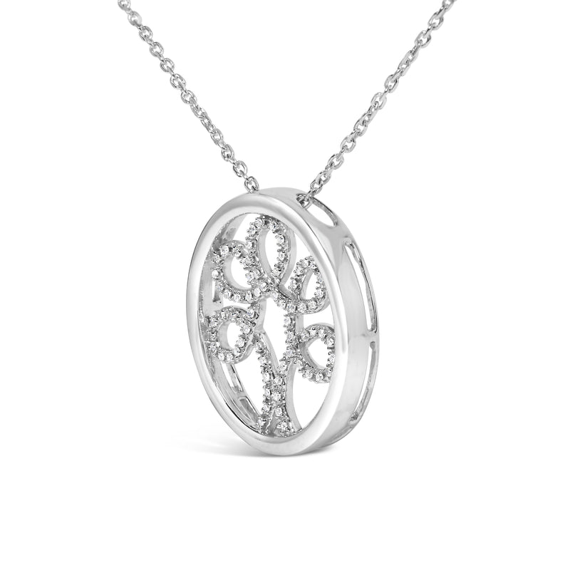 Bids.com .925 Sterling Silver 1/10 Cttw Diamond Tree of Life Pendant Necklace (I-J Color, I3 Clarity) Necklaces White Smoke White.Sterling Silver / 18