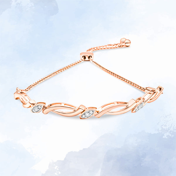 Bids.com 14K Rose Gold Plated .925 Sterling Silver 1/10 Cttw Diamond Alternating Swirl link Bolo Bracelet (I-J Color, I2-I3 Clarity) - 6" to 9" Adjustable Bracelets White Smoke Rose.Sterling Silver / 7,White.Sterling Silver / 7