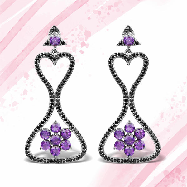 Bids.com 6.31 Carat Genuine Amethyst & Black Spinel .925 Sterling Silver Earrings Earrings White Smoke