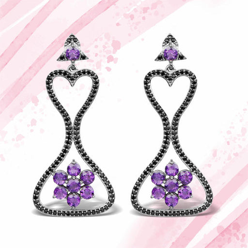 Bids.com 6.31 Carat Genuine Amethyst & Black Spinel .925 Sterling Silver Earrings Earrings White Smoke