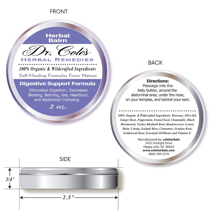 COLEHERBALS LLC 06 - Dr. Cole's Organic Digestive Support Herbal Balm Herbal White Smoke