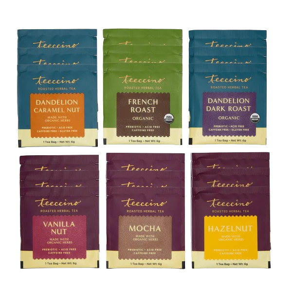 Teeccino Best Selling Herbal Teas Sampler - 6 Flavors - 18 Servings Free Packet Dim Gray Tea Bags