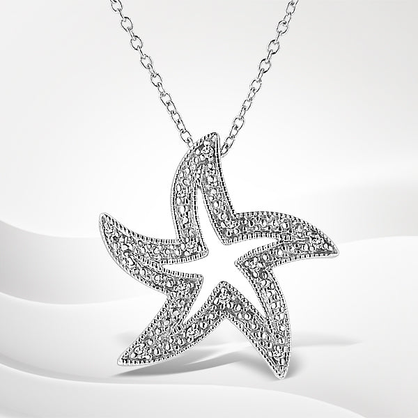 Bids.com .925 Sterling Silver Prong-Set Diamond Accent Starfish 18" Pendant Necklace (I-J Color, I1-I2 Clarity) Necklaces White Smoke White.Sterling Silver / 18