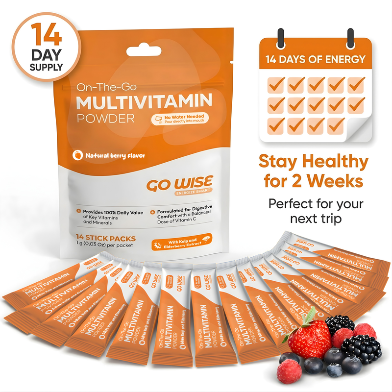 Go Wise Vegan Multivitamin Powder Stick Packs - No Water Needed Multivitamin White Smoke 28 Stick Packs,14 Stick Packs,42 Stick Packs