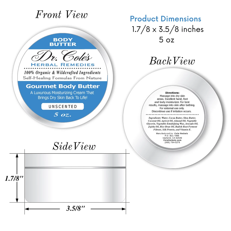 COLEHERBALS LLC 33 - Dr. Cole's Gourmet Body Butter - Unscented Herbal White Smoke