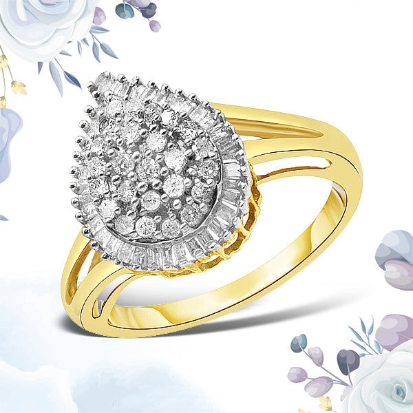 Bids.com 14K Yellow and White Gold 1.00 Cttw Round and Baguette-Cut Diamond Ballerina Cocktail Ring (H-I Color, SI2-I1 Clarity) Rings White Smoke 7 / YellowWhite.Gold