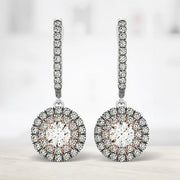 Bids.com 14k White And Rose Gold Drop Diamond Earrings with a Halo Design (3/4 cttw) Earrings White Smoke White & Rose Gold