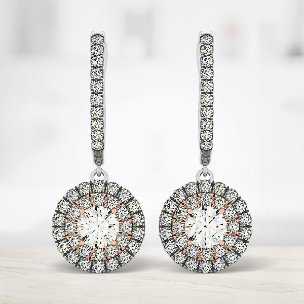 Bids.com 14k White And Rose Gold Drop Diamond Earrings with a Halo Design (3/4 cttw) Earrings White Smoke White & Rose Gold
