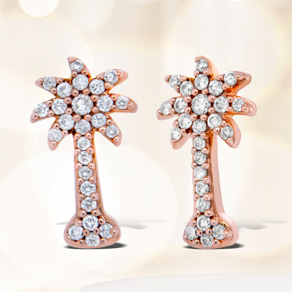 Bids.com 10K Rose Gold 1/4 Cttw Diamond Palm Tree Push Back Stud Earrings (H-I Color, I1-I2 Clarity) Earrings White Smoke Rose.Gold / 0.25