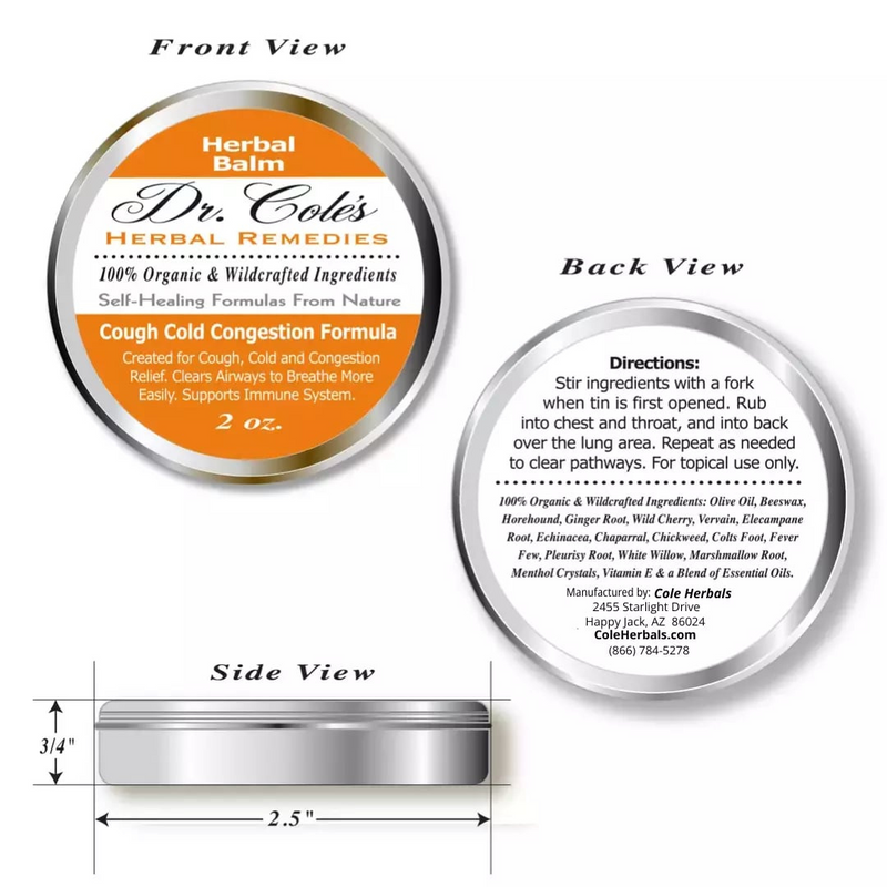 COLEHERBALS LLC 26 - Dr. Cole’s Organic Cough Cold Congestion Relief Balm Herbal White Smoke