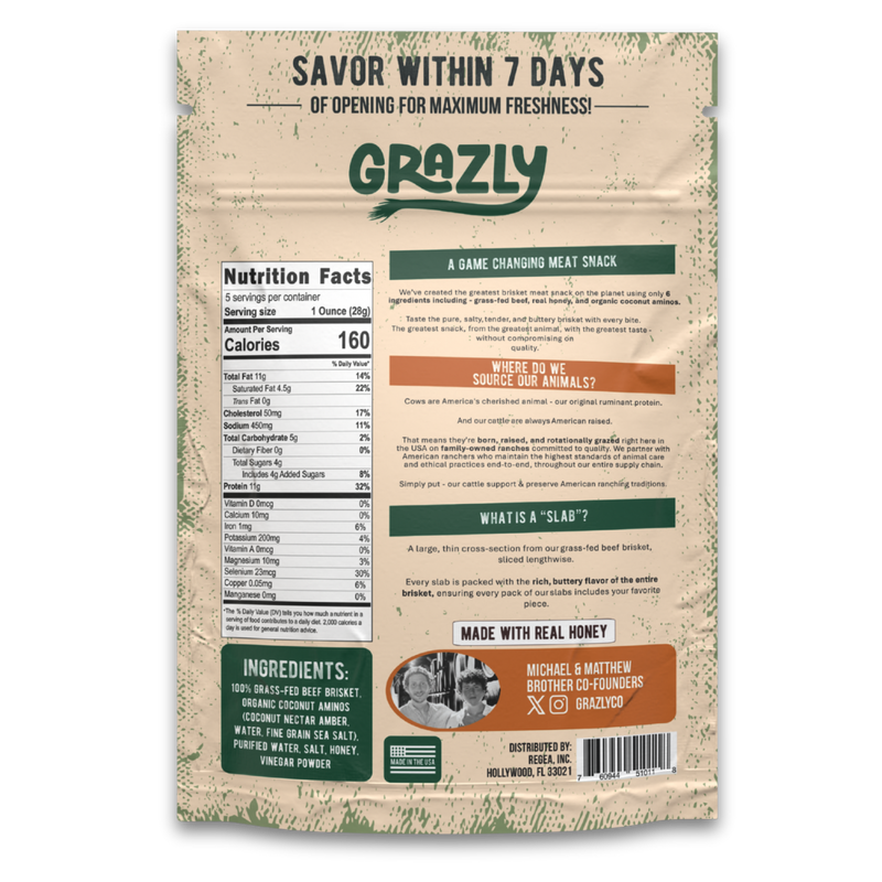 Grazly Raw Honey & Coconut Aminos Brisket Slabs Tan 1 Pack,3 Pack,5 pack