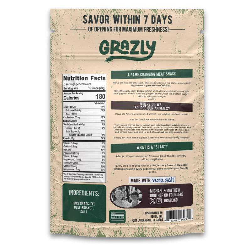 Grazly Beef Brisket Slabs - 100% Grass-Fed & Finished Tan 1 Pack,3 Pack,5 pack