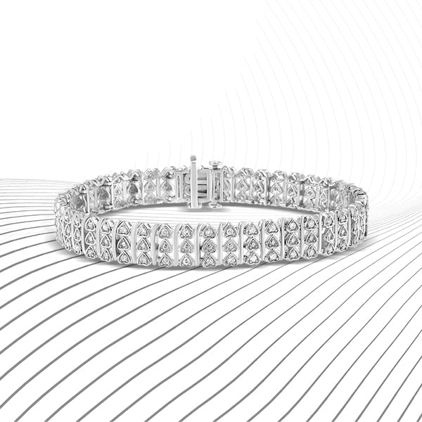 Bids.com .925 Sterling Silver 1.00 Cttw Diamond Multi Row Heart Link Bracelet (H-I Color, I1-I2 Clarity) - 7.25" Inches Bracelets White Smoke White.Sterling Silver / 7.25
