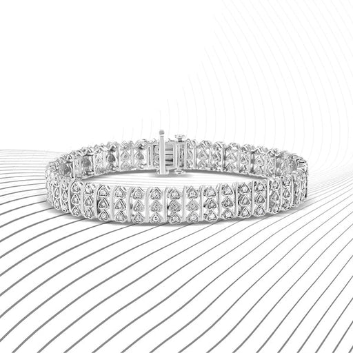 Bids.com .925 Sterling Silver 1.00 Cttw Diamond Multi Row Heart Link Bracelet (H-I Color, I1-I2 Clarity) - 7.25" Inches Bracelets White Smoke White.Sterling Silver / 7.25