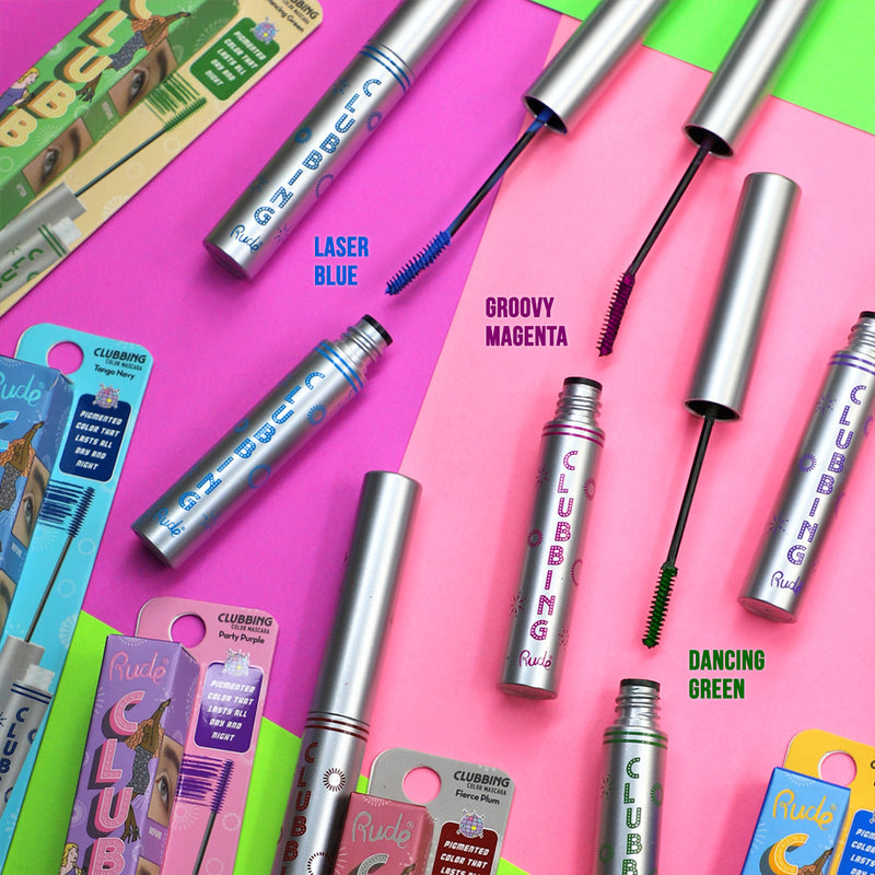 Rude Cosmetics Clubbing Color Mascara Mascara Orchid Dancing Green,Tango Navy,Fierce Plum,Groovy Magenta,Party Purple,Laser Blue