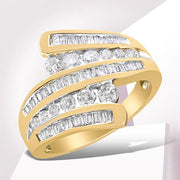 Bids.com 10K Yellow Gold 1 Cttw Round and Baguette-Cut Diamond Multi Row Bypass Ring Band (H-I Color, I1-I2 Clarity) - Ring Size 7 Rings White Smoke 7 / Yellow.Gold