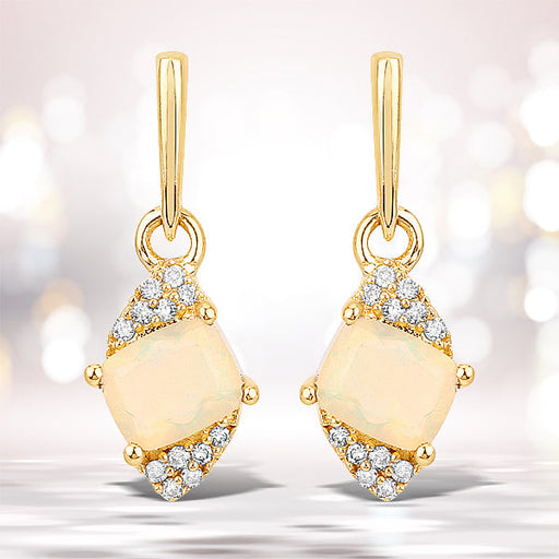Bids.com 0.57 Carat Genuine Ethiopian Opal and White Diamond 14K Yellow Gold Earrings Earrings White Smoke
