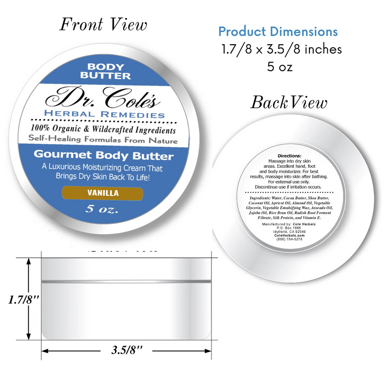 COLEHERBALS LLC 39 - Dr. Cole's Gourmet Body Butter - VANILLA Herbal Steel Blue