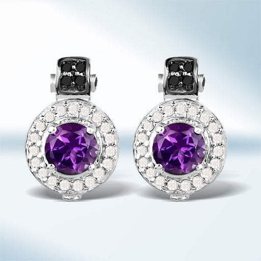 Bids.com 2.29 Carat Genuine Amethyst, Black Diamond and White Diamond .925 Sterling Silver Earrings Earrings White Smoke