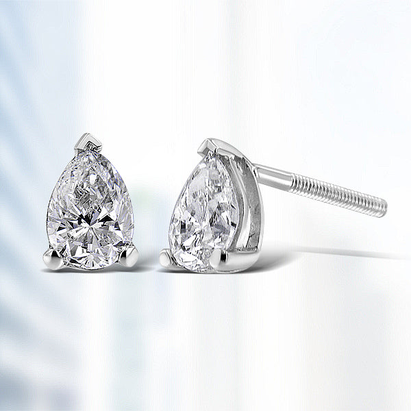 Bids.com 14K White Gold 1/2 Cttw Pear Shape Solitaire Lab Grown Diamond Stud Earrings (F-G Color, VS2-SI1 Clarity) Earrings White Smoke White.Gold / 0.75,White.Gold / 0.25,White.Gold / 0.5,White.Gold / 1