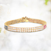 Bids.com 14K Yellow Gold Plated 9.52 Carat Genuine Blue Sapphire and White Sapphire .925 Sterling Silver Bracelet Bracelets White Smoke size 7.50,size 7.75,size 8.00
