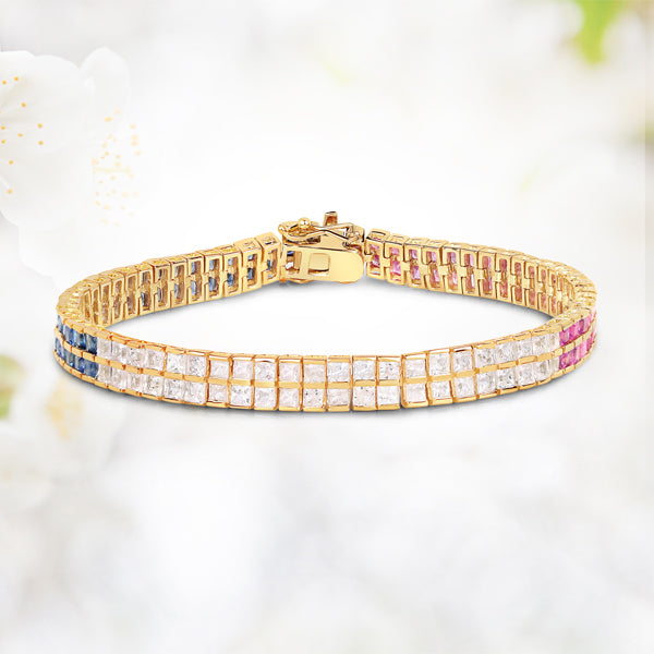 Bids.com 14K Yellow Gold Plated 9.52 Carat Genuine Blue Sapphire and White Sapphire .925 Sterling Silver Bracelet Bracelets White Smoke size 7.50,size 7.75,size 8.00