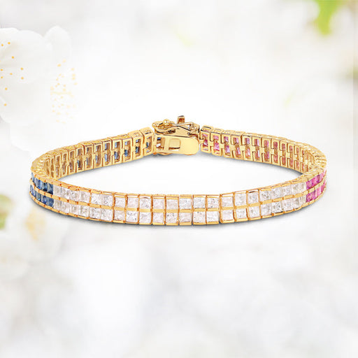 Bids.com 14K Yellow Gold Plated 9.52 Carat Genuine Blue Sapphire and White Sapphire .925 Sterling Silver Bracelet Bracelets White Smoke size 7.50,size 7.75,size 8.00